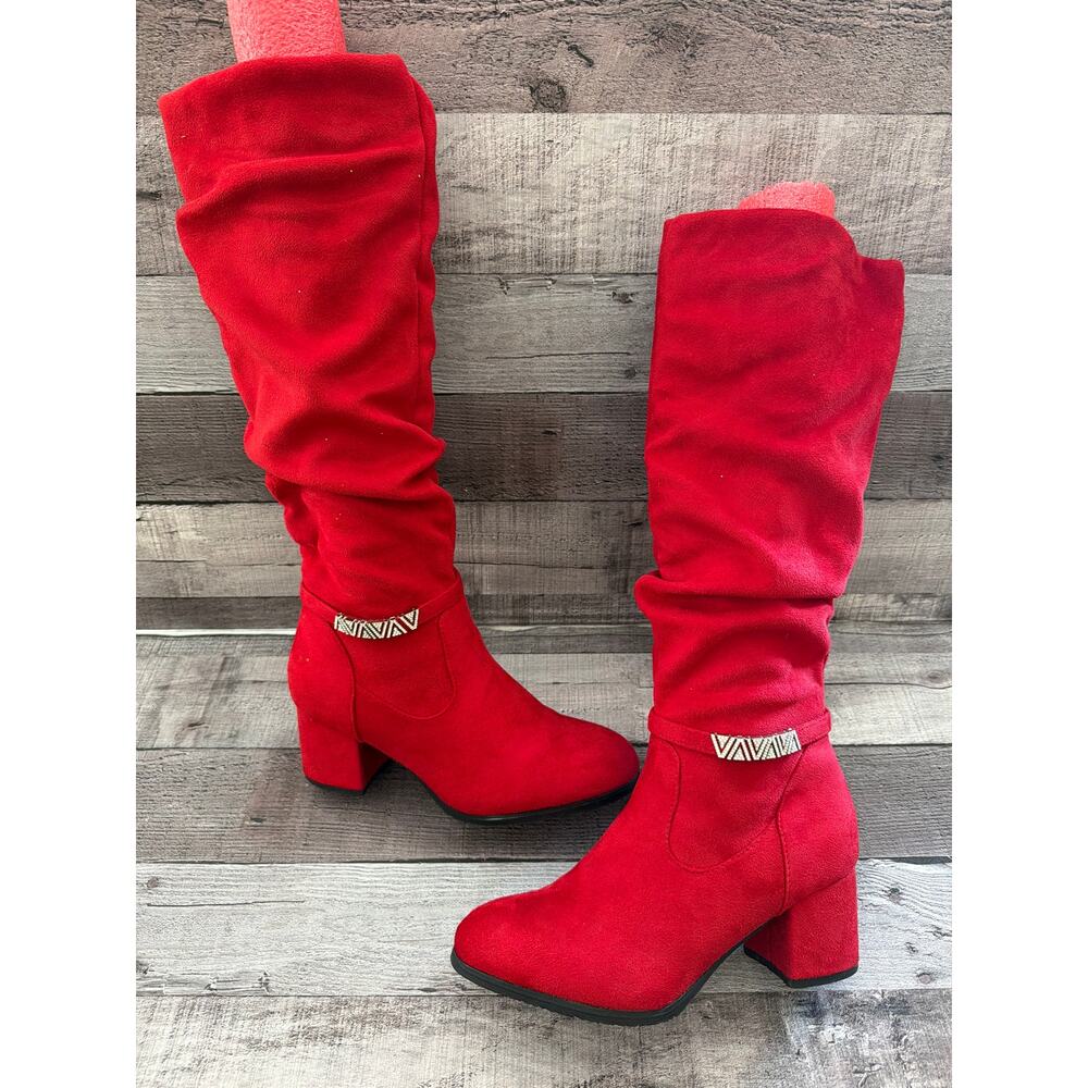 Dream Paris Jennifer-1 Red Tall Full Zip Silver Bling Boots Women’s 5.5 NIB Gift - Picture 2 of 10